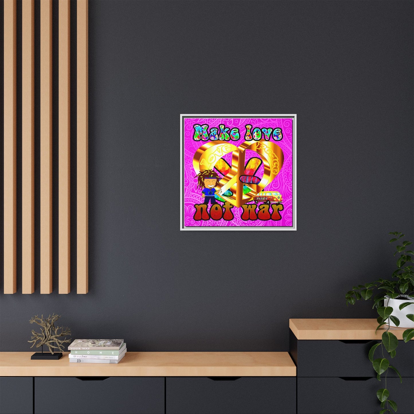 love peace - framed canvas art (pink swirl)