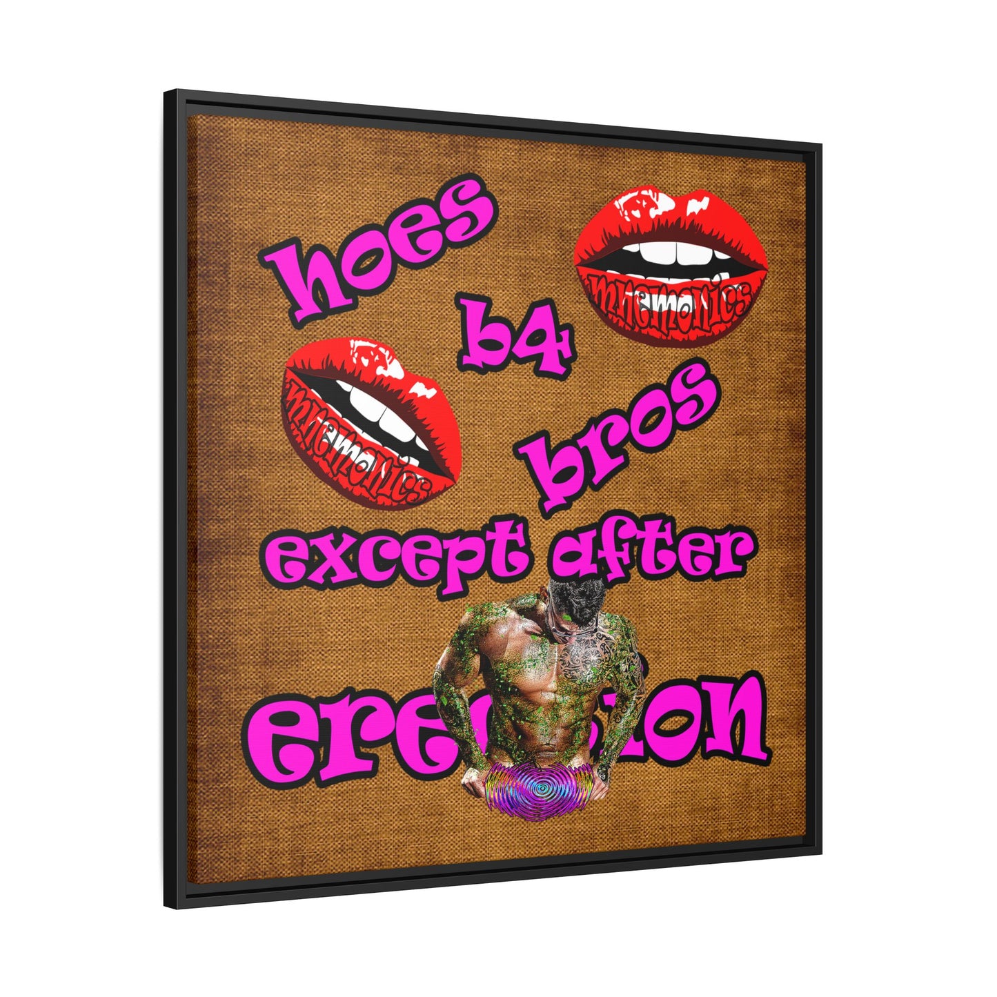 hoes b4 bros - framed canvas art (brown papyrus)