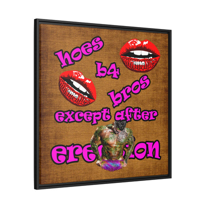 hoes b4 bros - framed canvas art (brown papyrus)