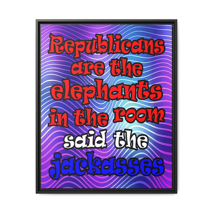 donkeys and elephants - framed canvas art (purple wave)