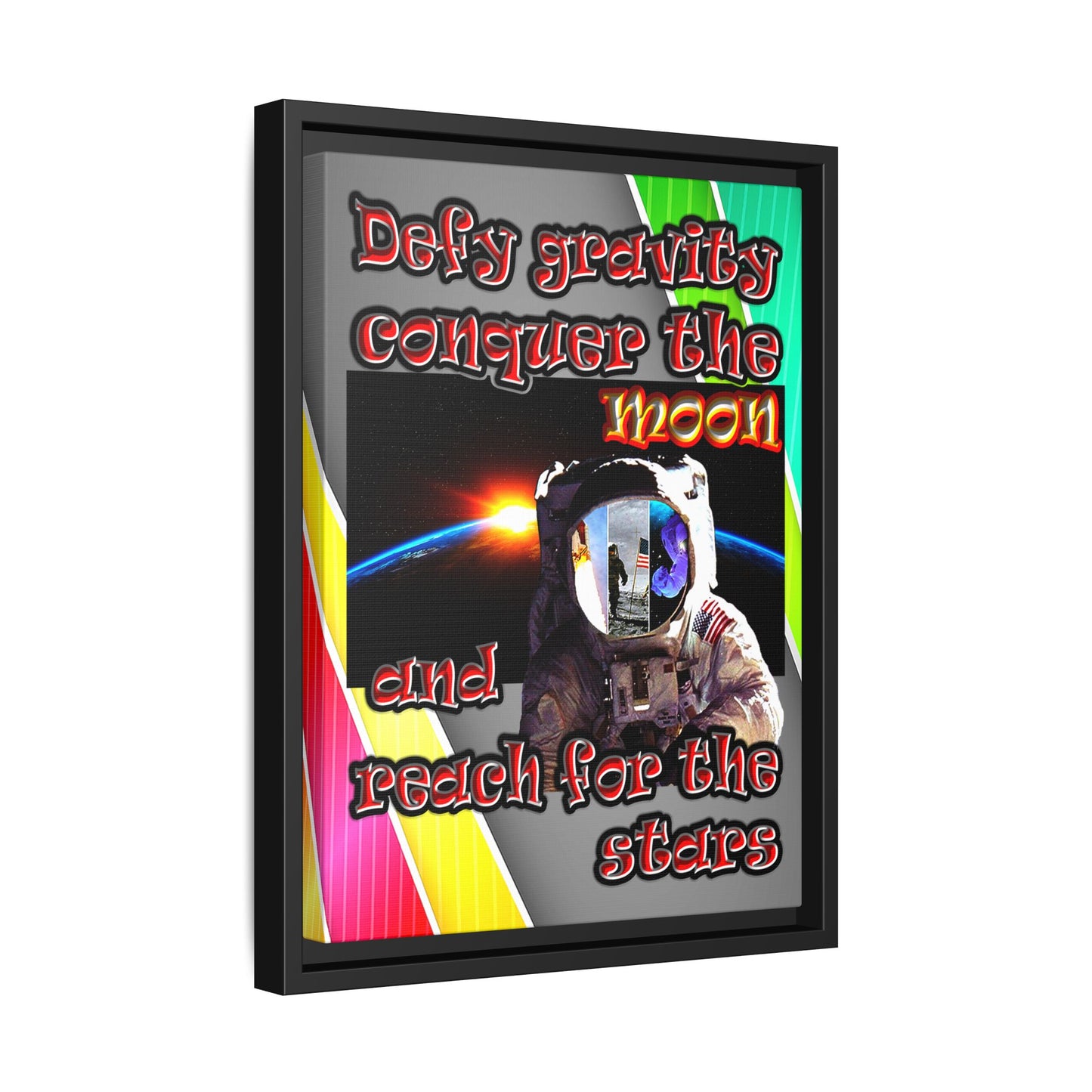 defy conquer reach - framed canvas art (rainbow split)
