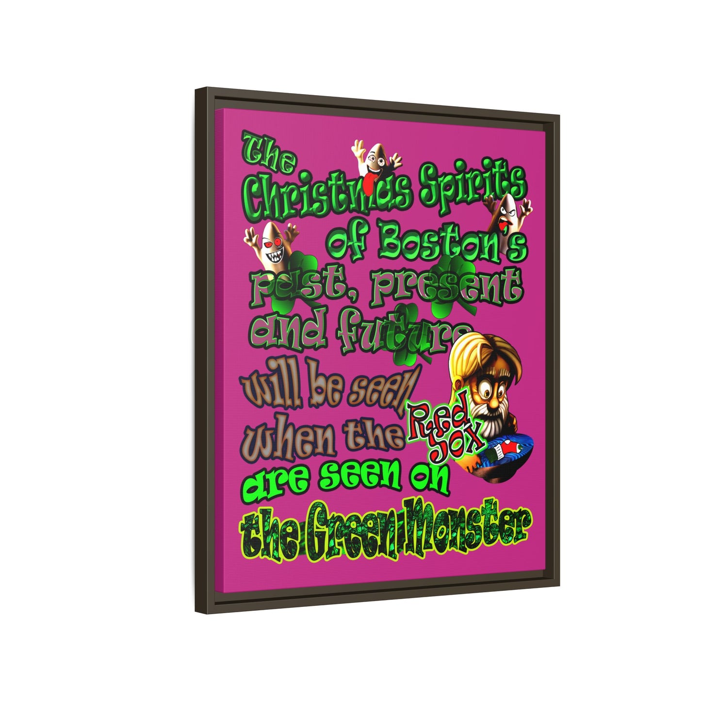 christmas spirits of boston - framed canvas art (pink)