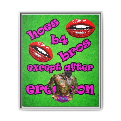 hoes b4 bros - framed canvas art (green turf)