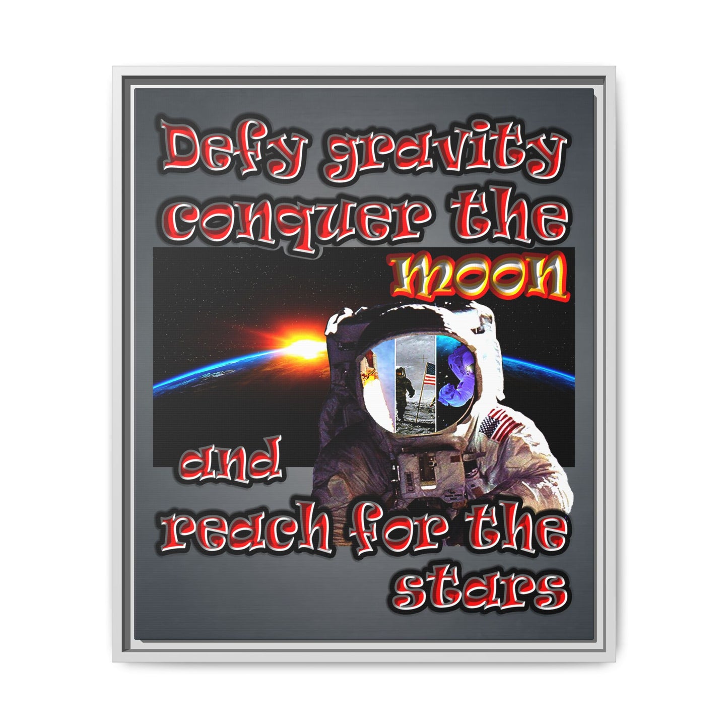 defy conquer reach - framed canvas art (grey-light grey)