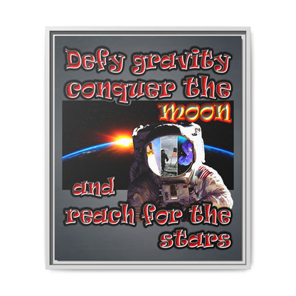 defy conquer reach - framed canvas art (grey-light grey)