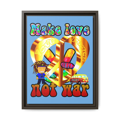 love peace - framed canvas art (light blue)