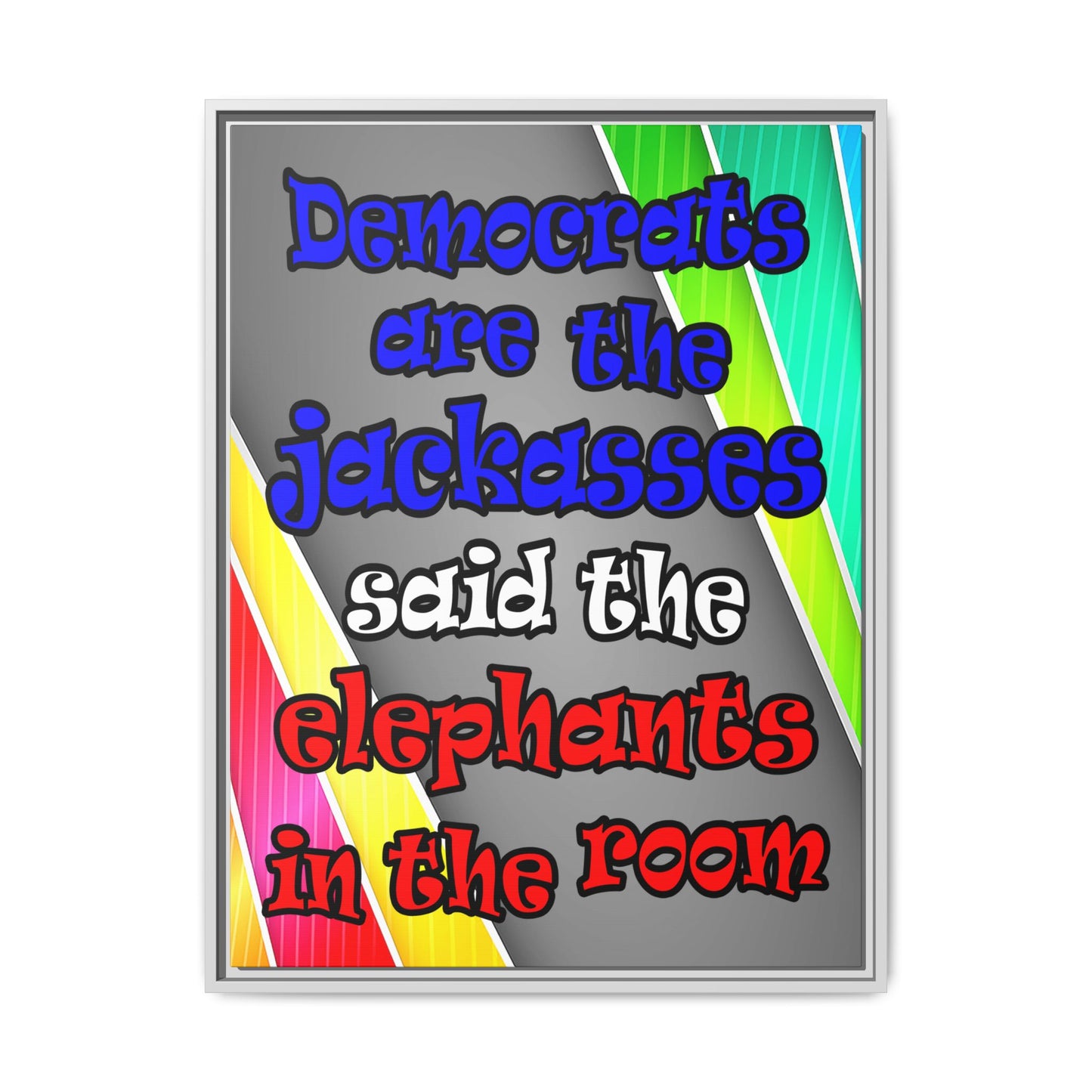 donkeys and elephants - framed canvas art (rainbow split)