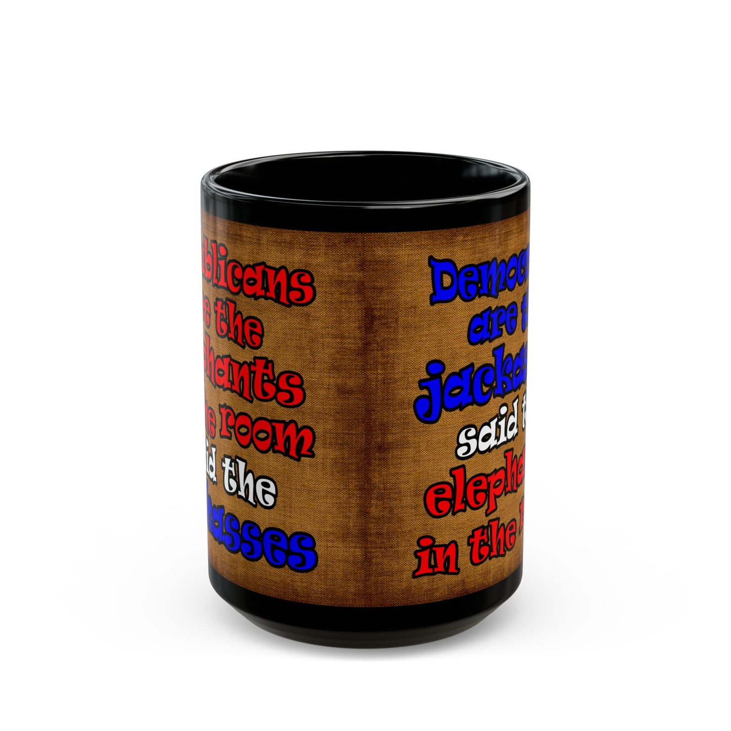 donkeys and elephants - Black Mug (brown papyrus)
