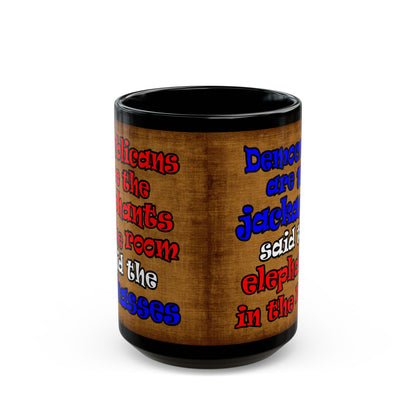 donkeys and elephants - Black Mug (brown papyrus)