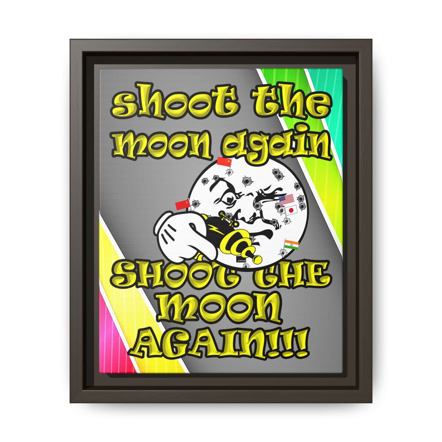 shoot the moon again - framed canvas art (rainbow split)