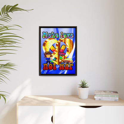 love peace - framed canvas art (blue-white wave)