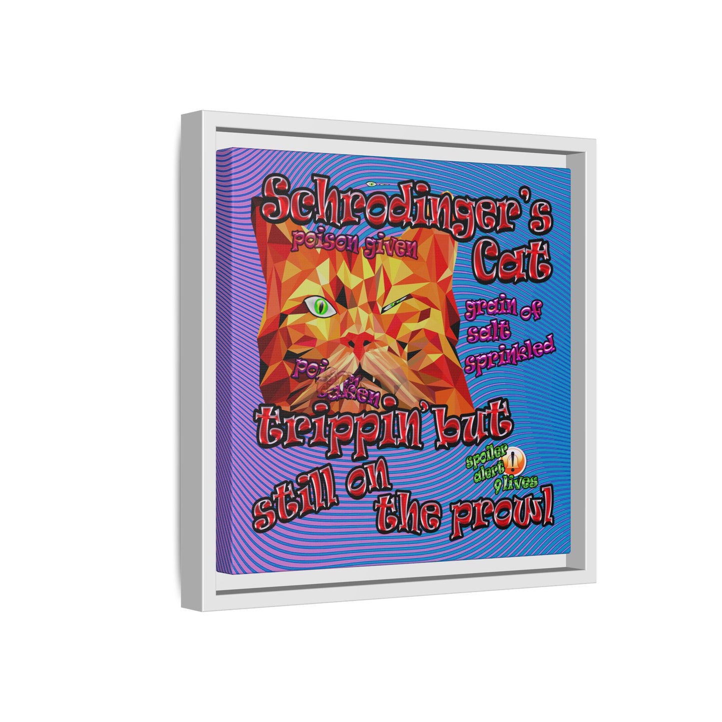 schrodinger's cat - framed canvas art (light blue-purple wave)