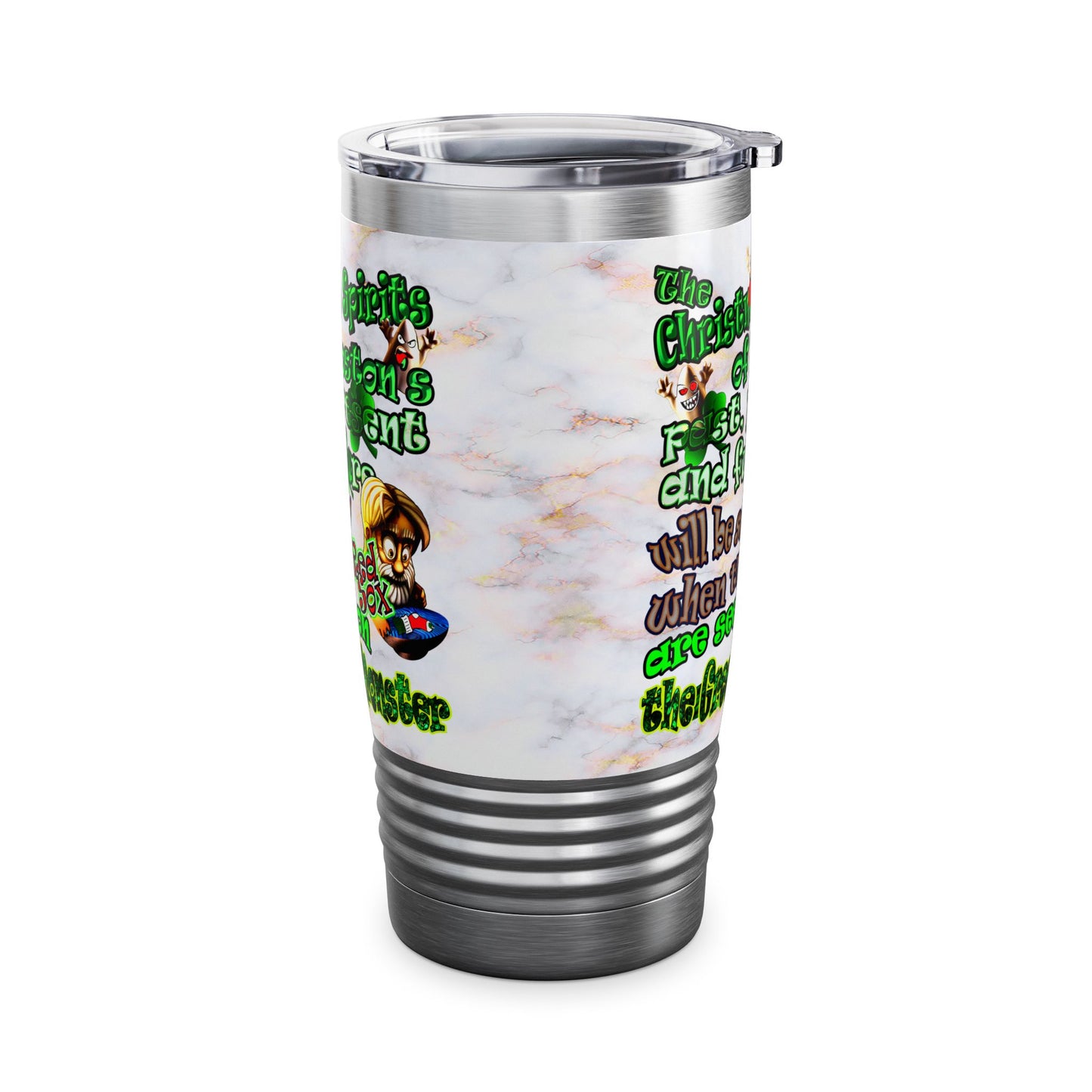 christmas spirits of boston - Ringneck Tumbler, 20oz (white marble)