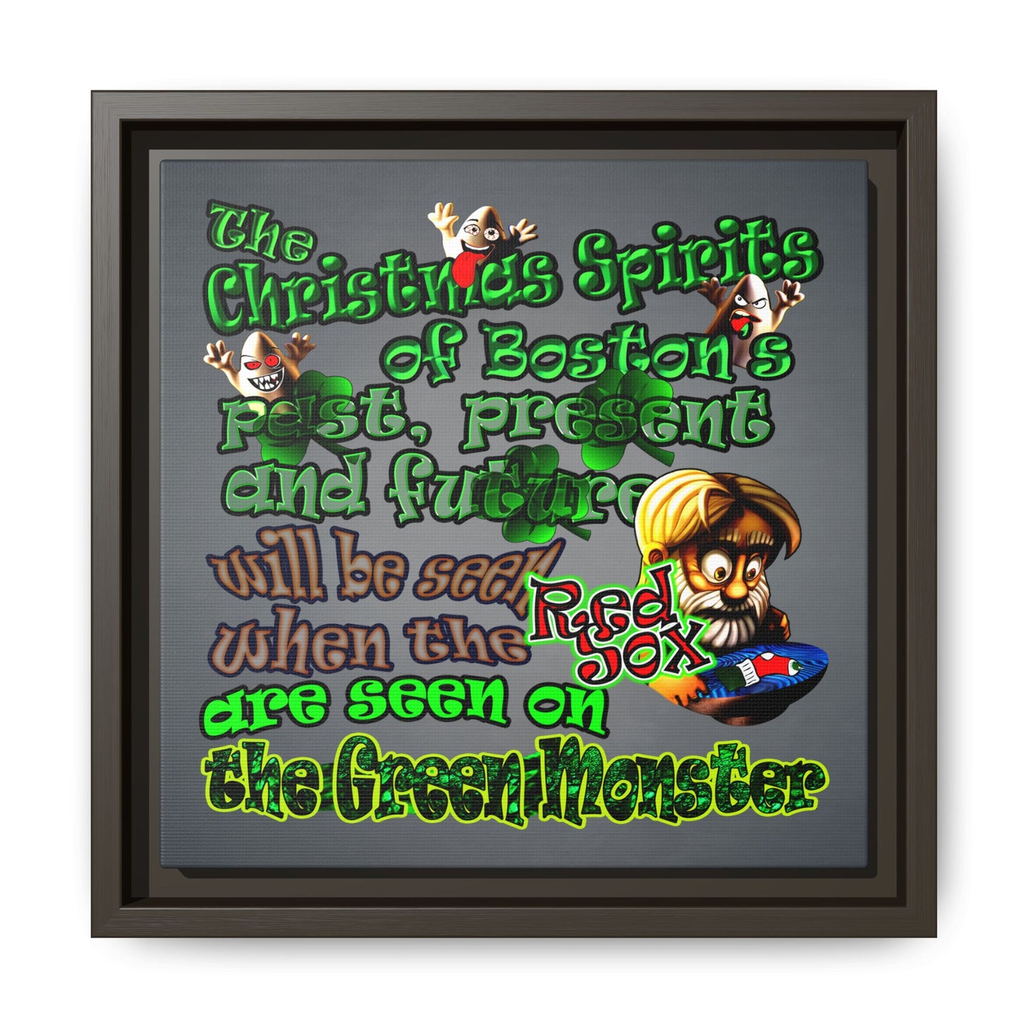 christmas spirits of boston - framed canvas art (grey-light grey)