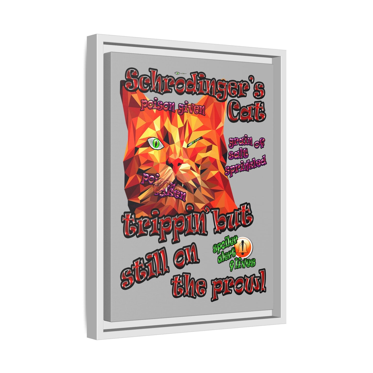 schrodinger's cat - framed canvas art (light grey)