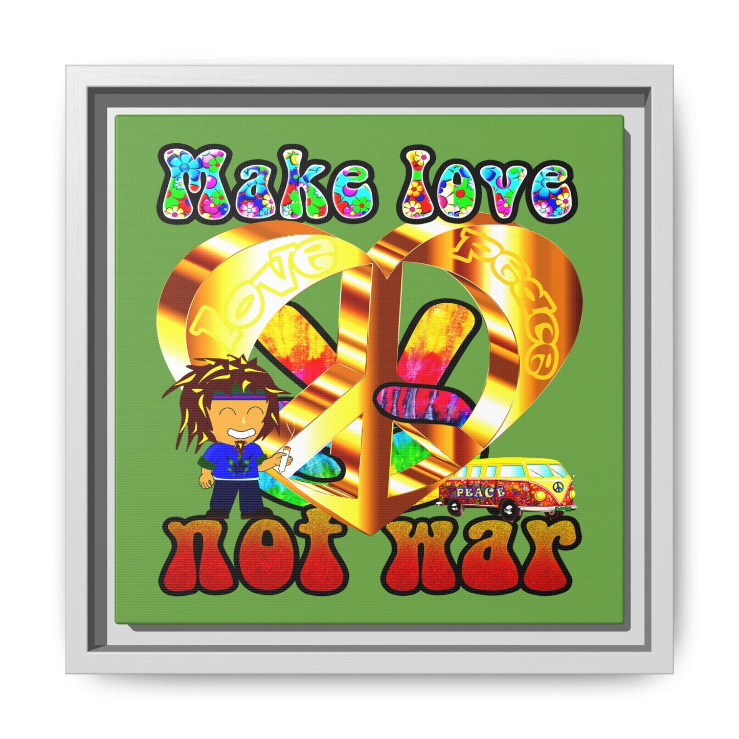 love peace - framed canvas art (green)