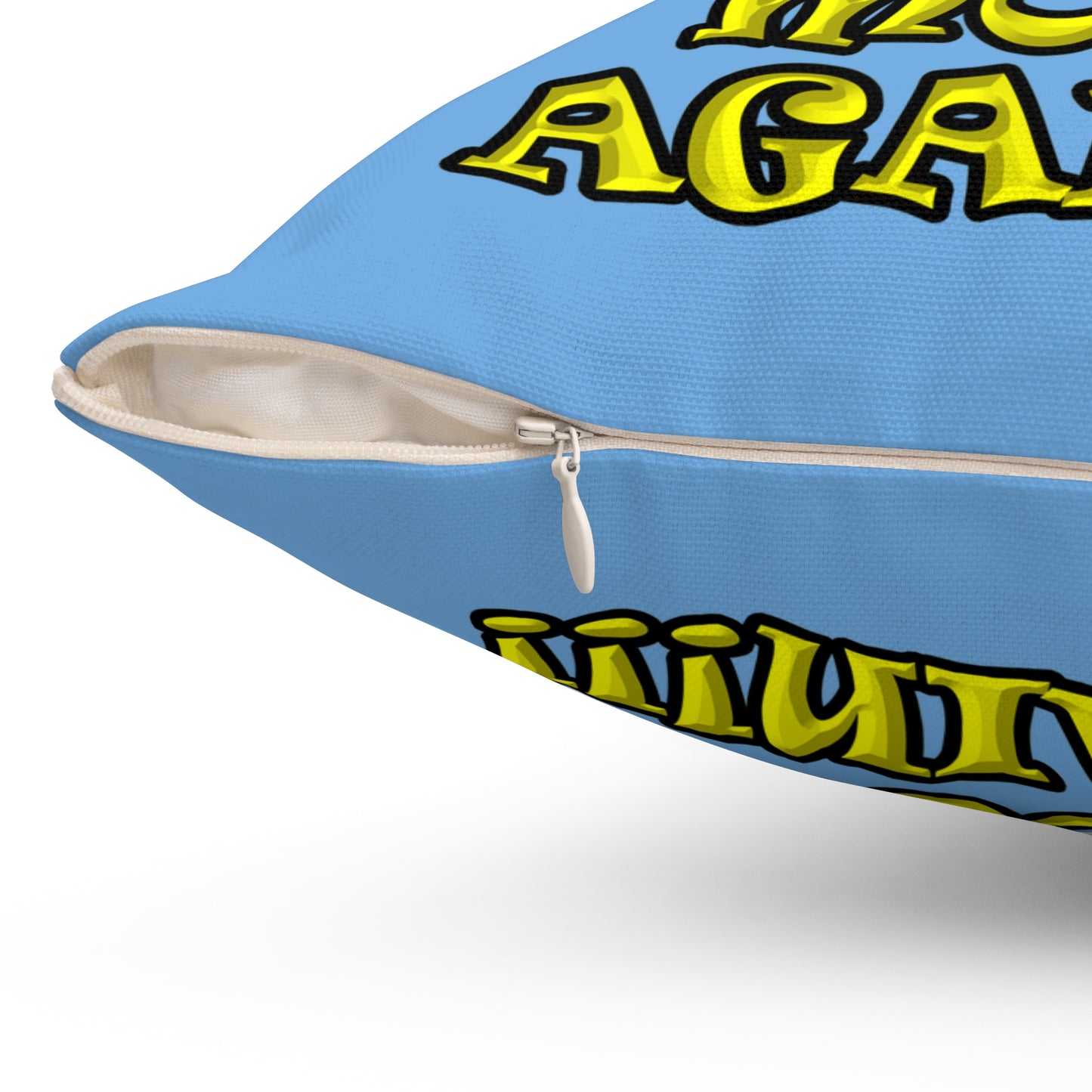 shoot the moon again - Spun Polyester Square Pillow - (light blue)