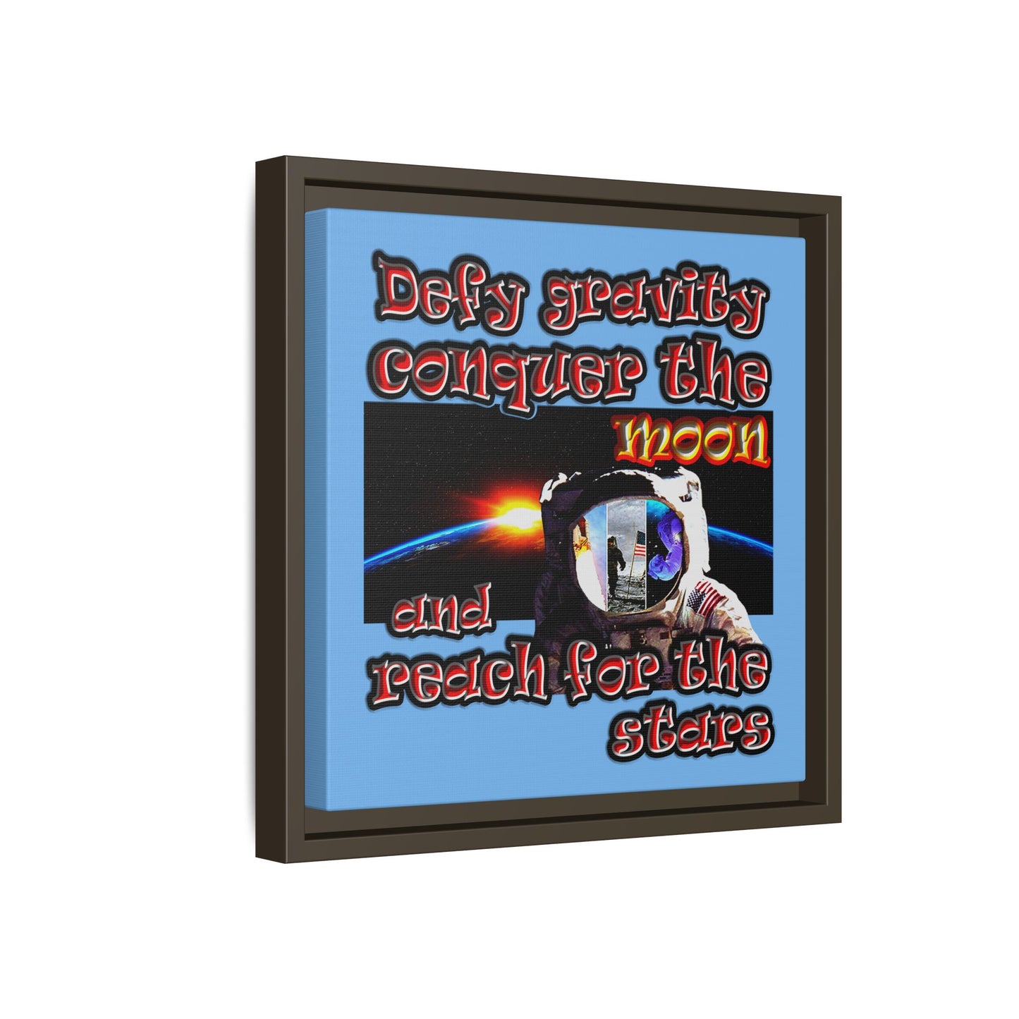defy conquer reach - framed canvas art (light blue)