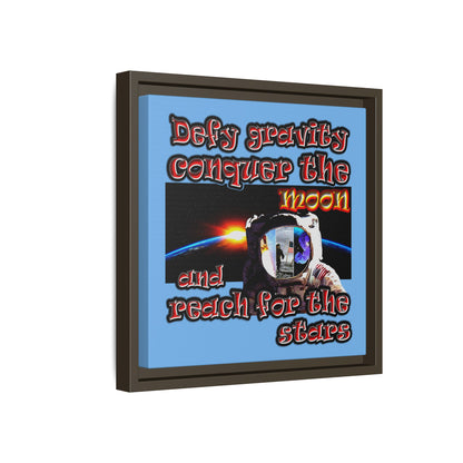 defy conquer reach - framed canvas art (light blue)