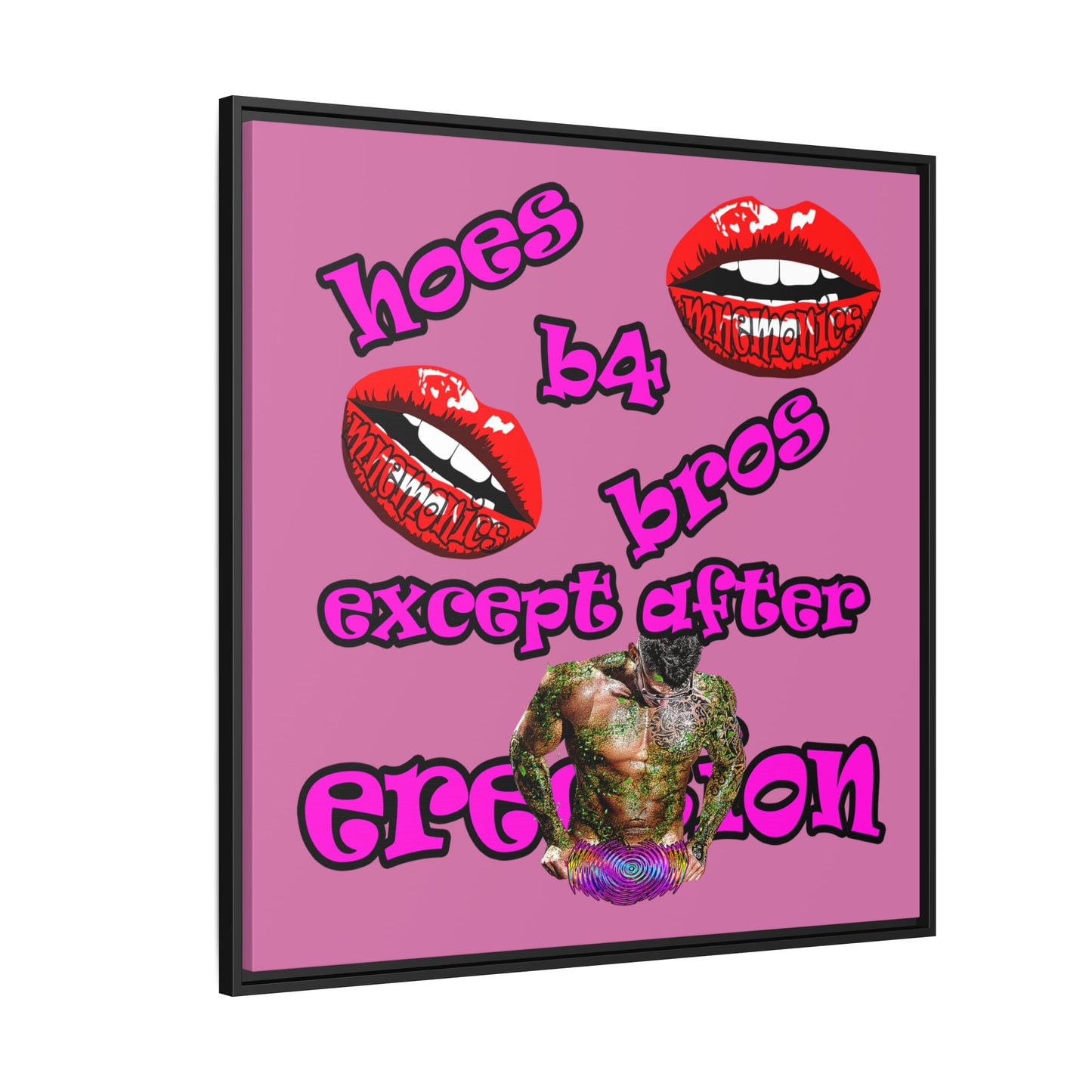 hoes b4 bros - framed canvas art (light pink)