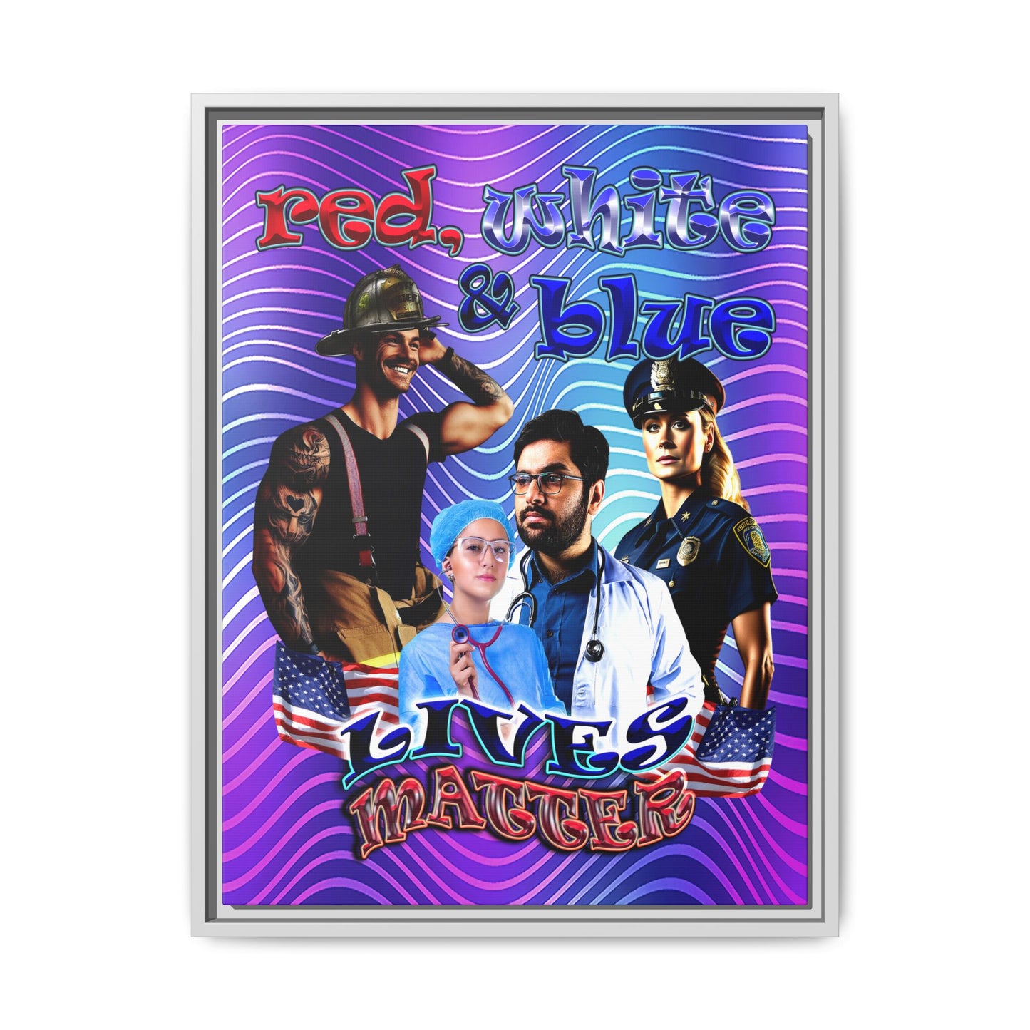 rw&b lives matter - framed canvas art (purple wave)