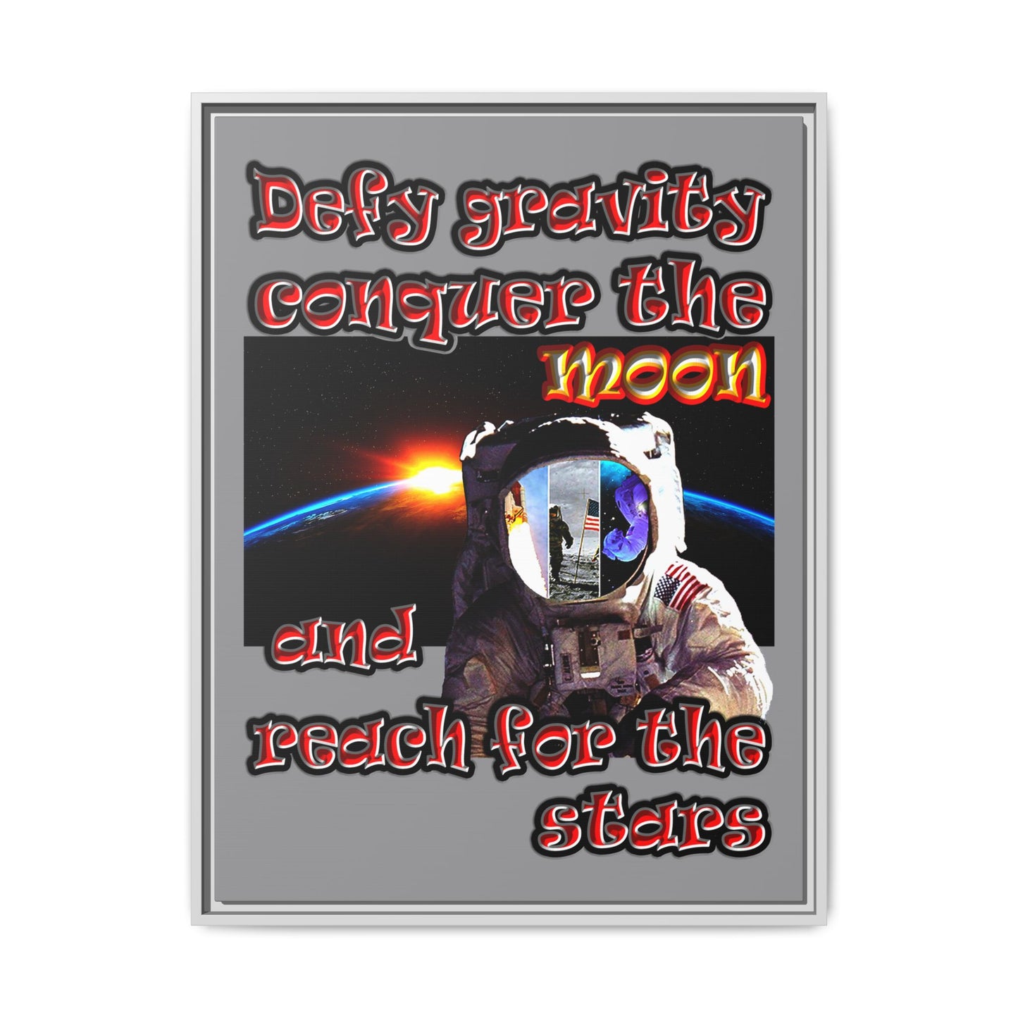 defy conquer reach - framed canvas art (grey)