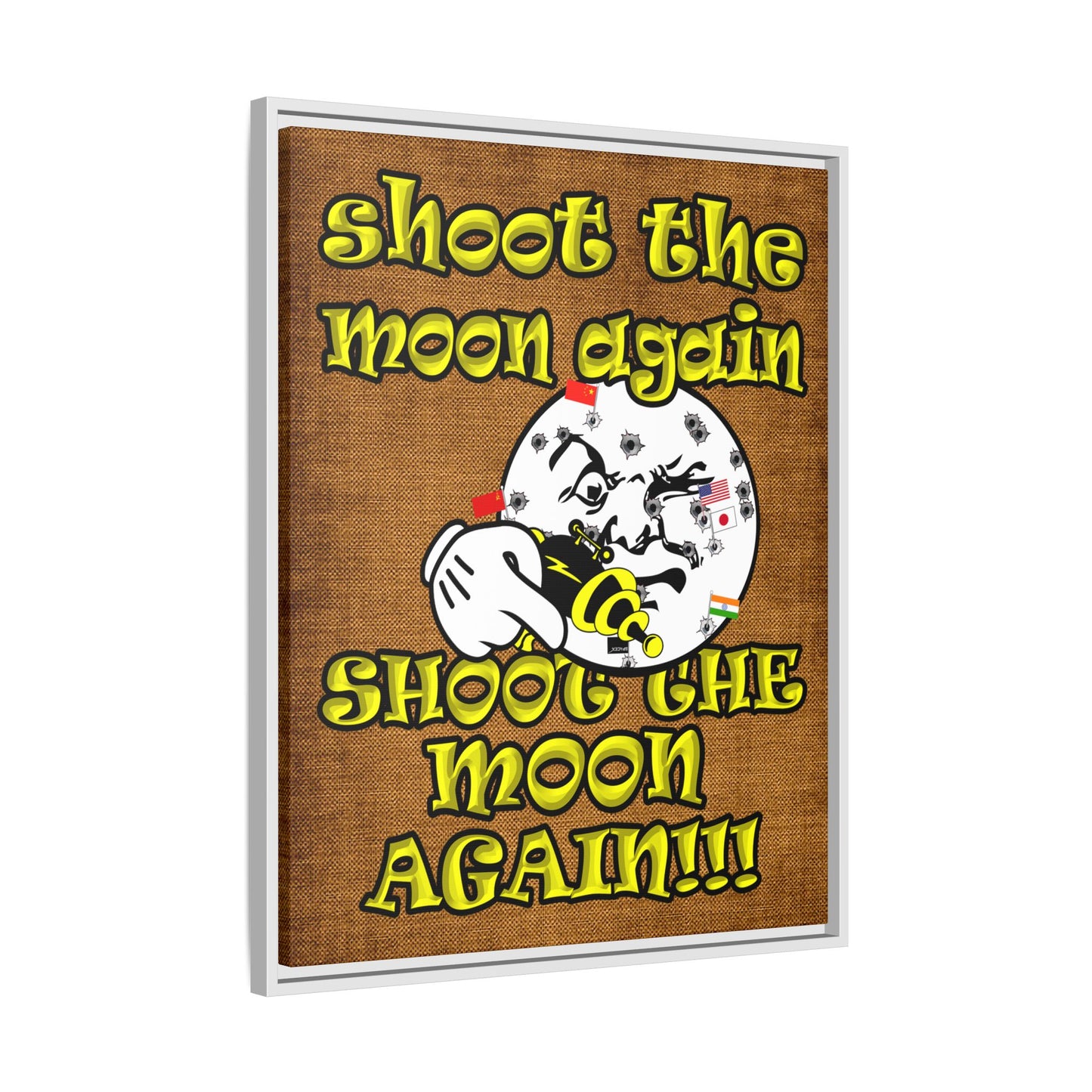 shoot the moon again - framed canvas art (brown papyrus)