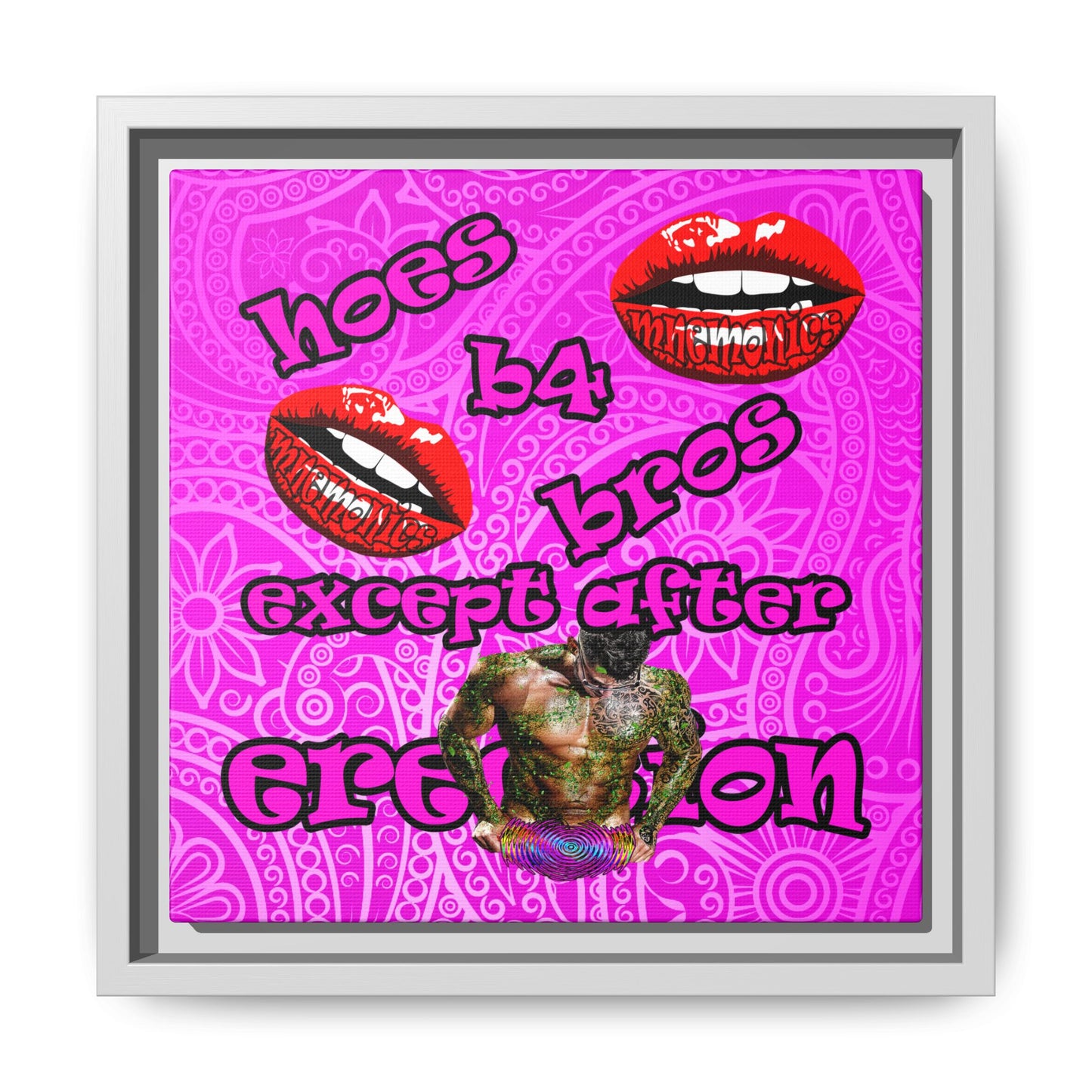 hoes b4 bros - framed canvas art (pink swirl)