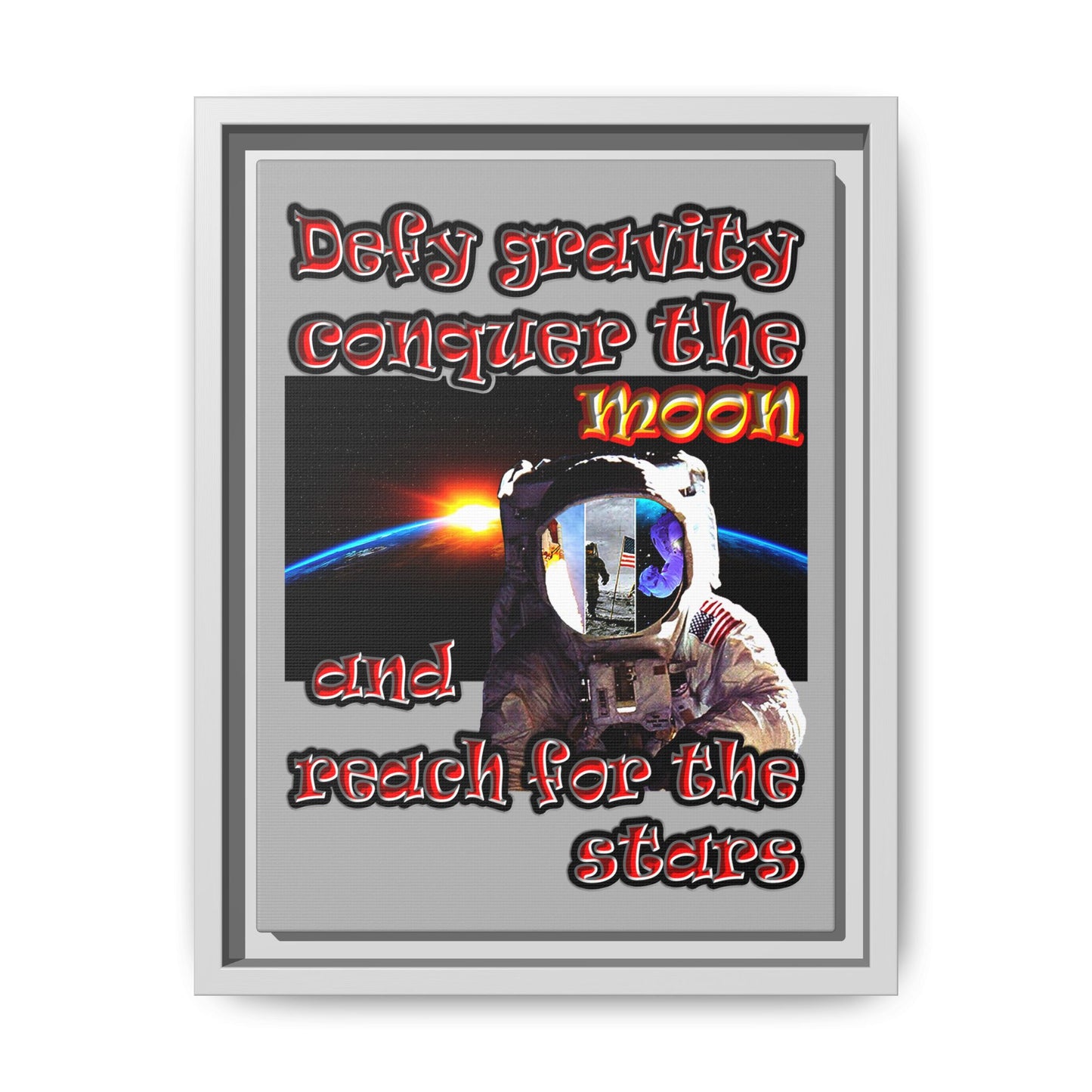 defy conquer reach - framed canvas art (light grey)