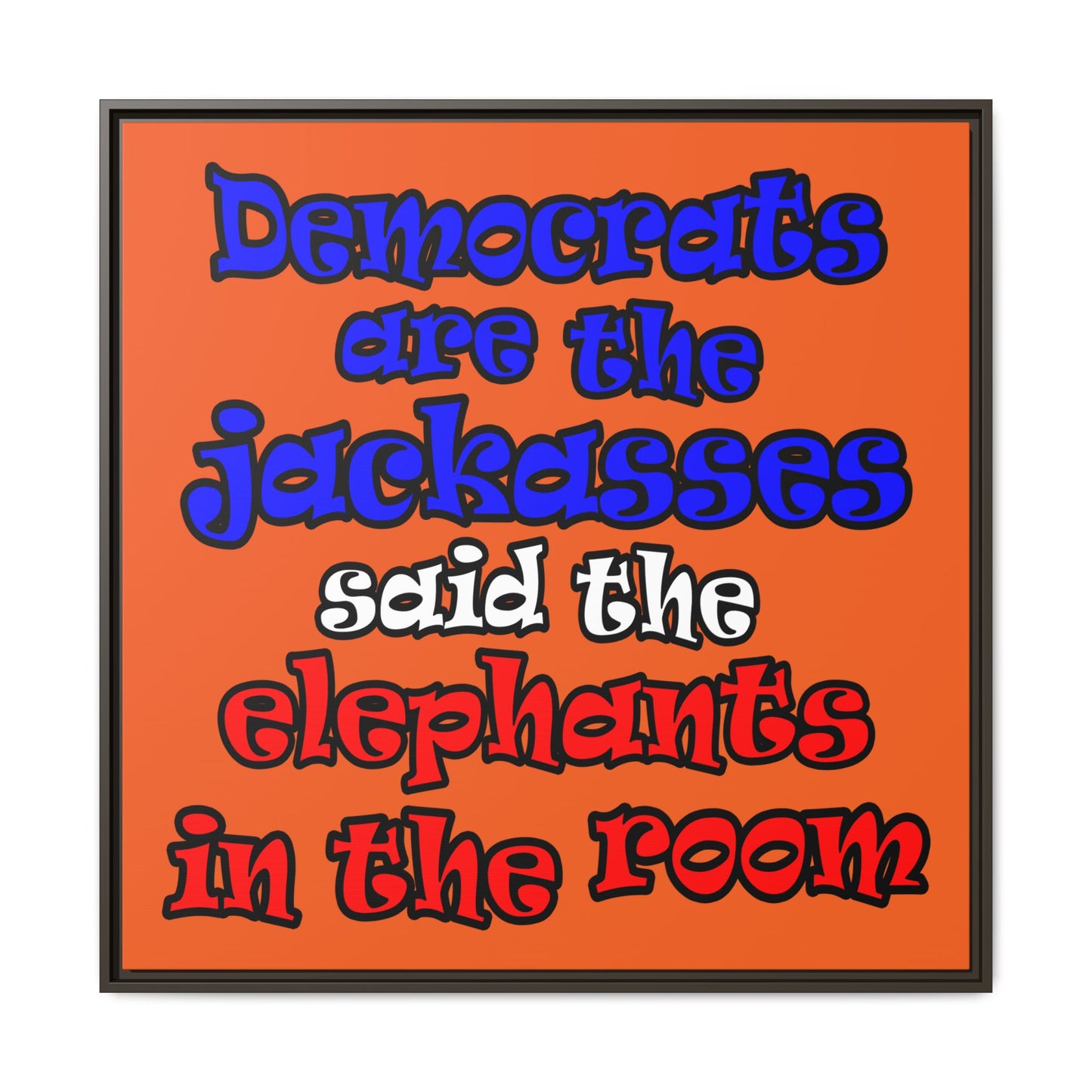 donkeys and elephants - framed canvas art (orange)