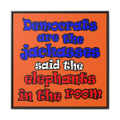 donkeys and elephants - framed canvas art (orange)