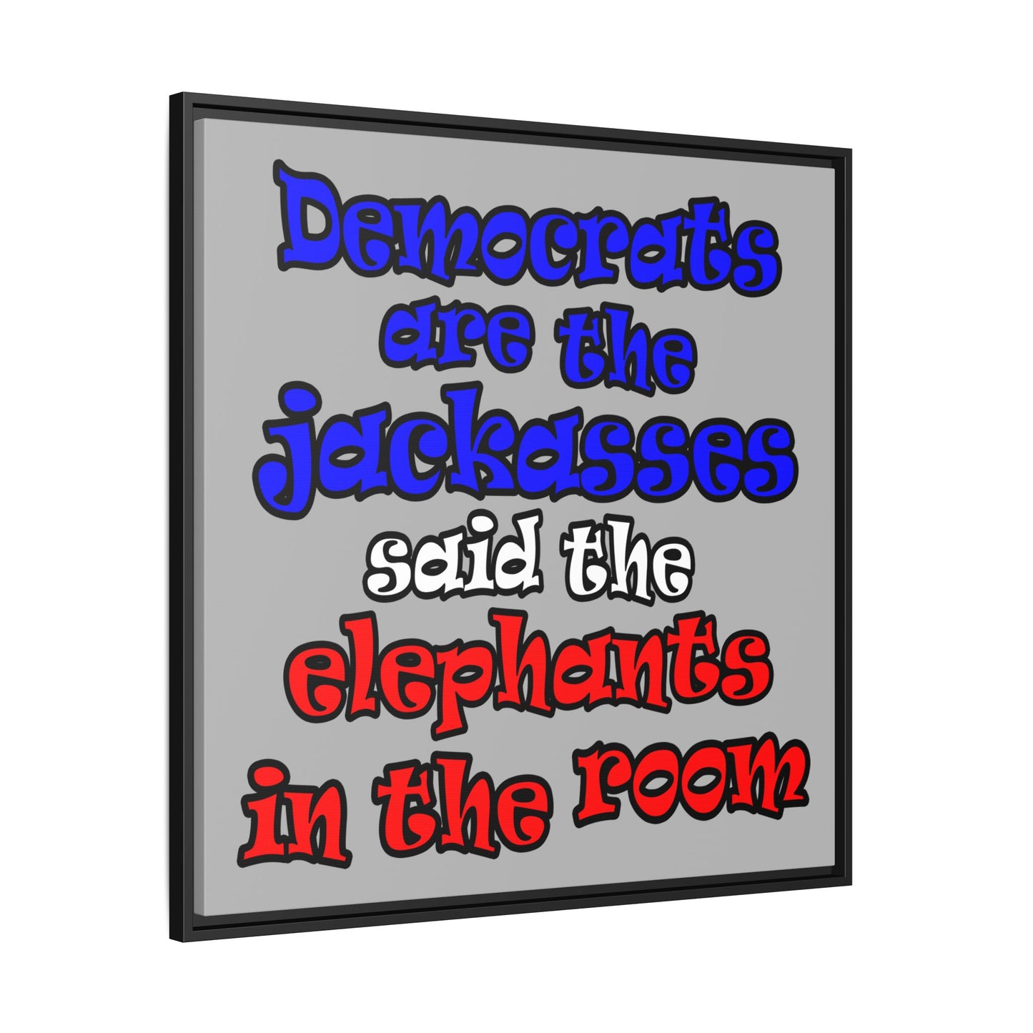 donkeys and elephants - framed canvas art (light grey)