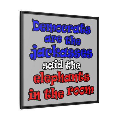 donkeys and elephants - framed canvas art (light grey)