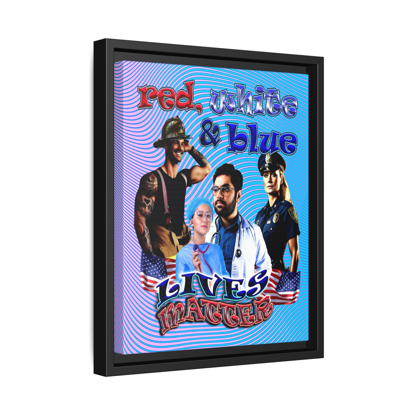 rw&b lives matter - framed canvas art (light blue-purple wave)