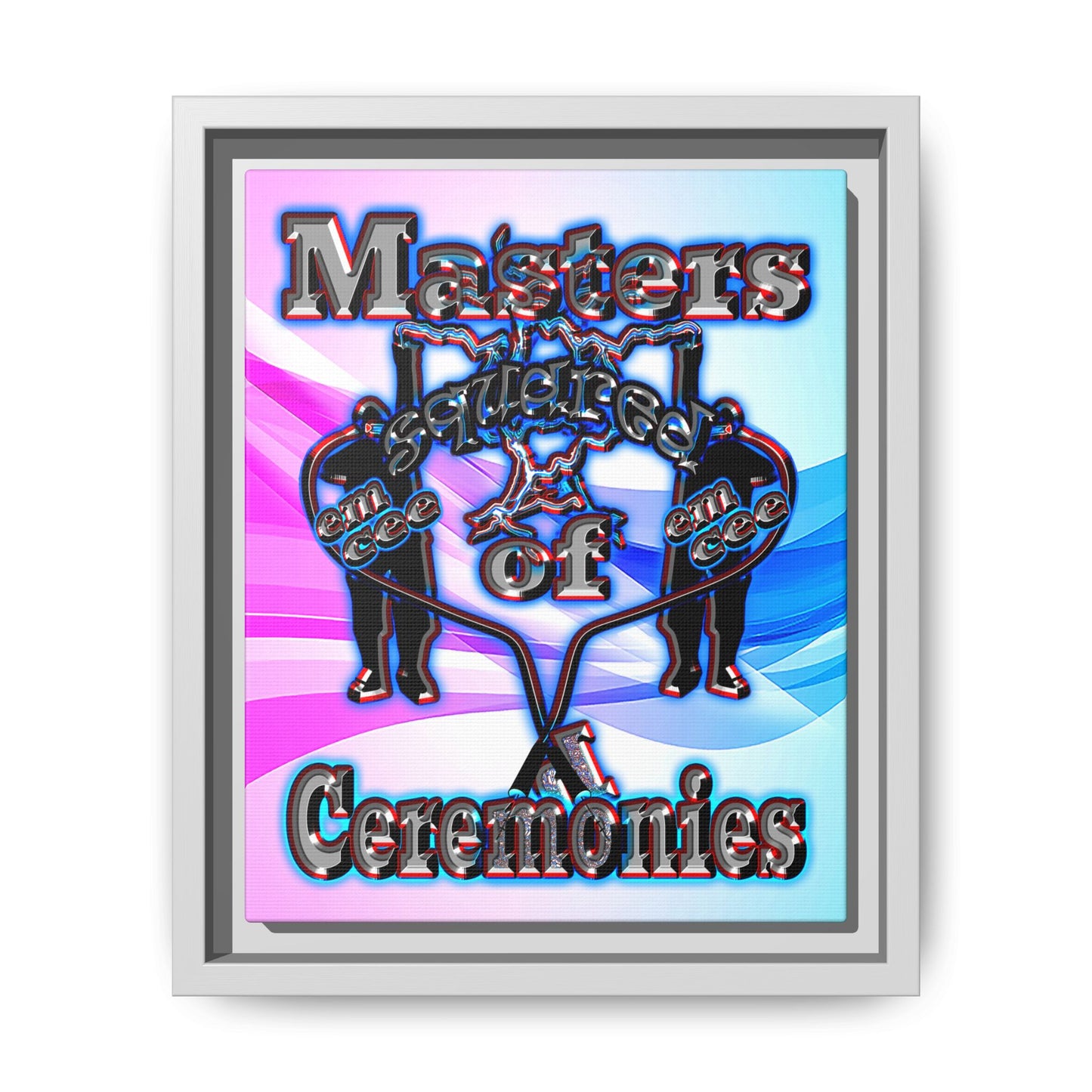 em cee squared - framed canvas art (light blue-pink wave)