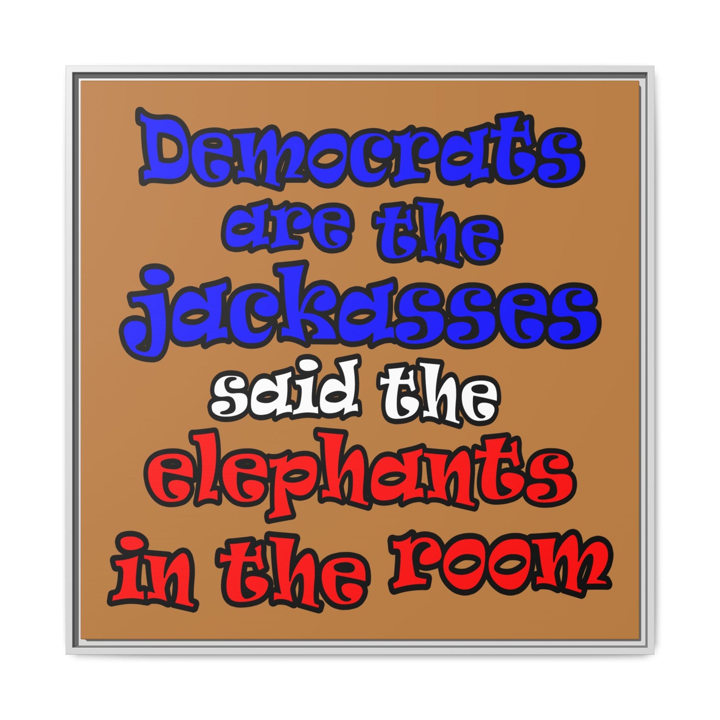 donkeys and elephants - framed canvas art (light brown)