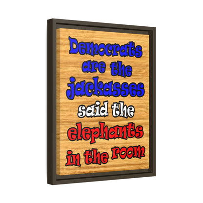 donkeys and elephants - framed canvas art (butterscotch wood finish)