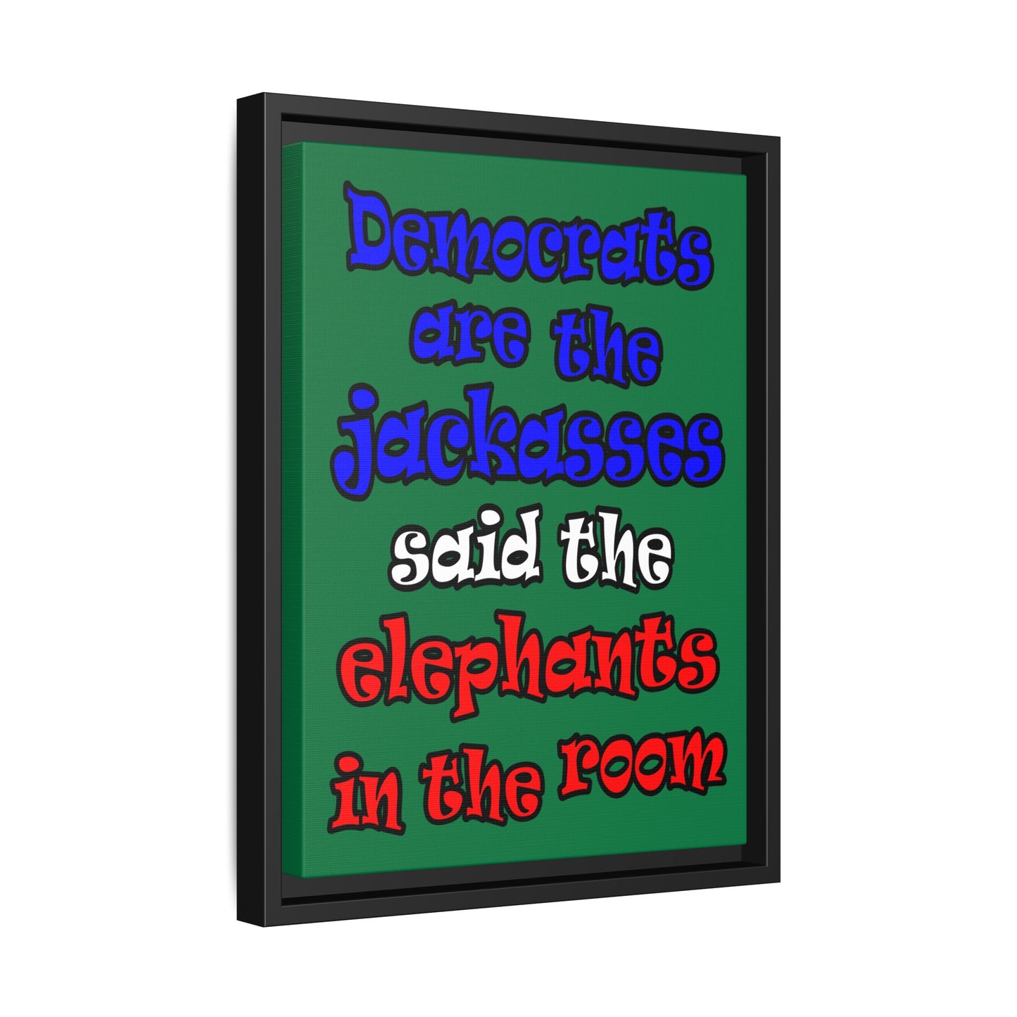 donkeys and elephants - framed canvas art (dark green)