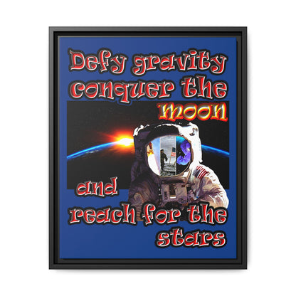 defy conquer reach - framed canvas art (dark blue)