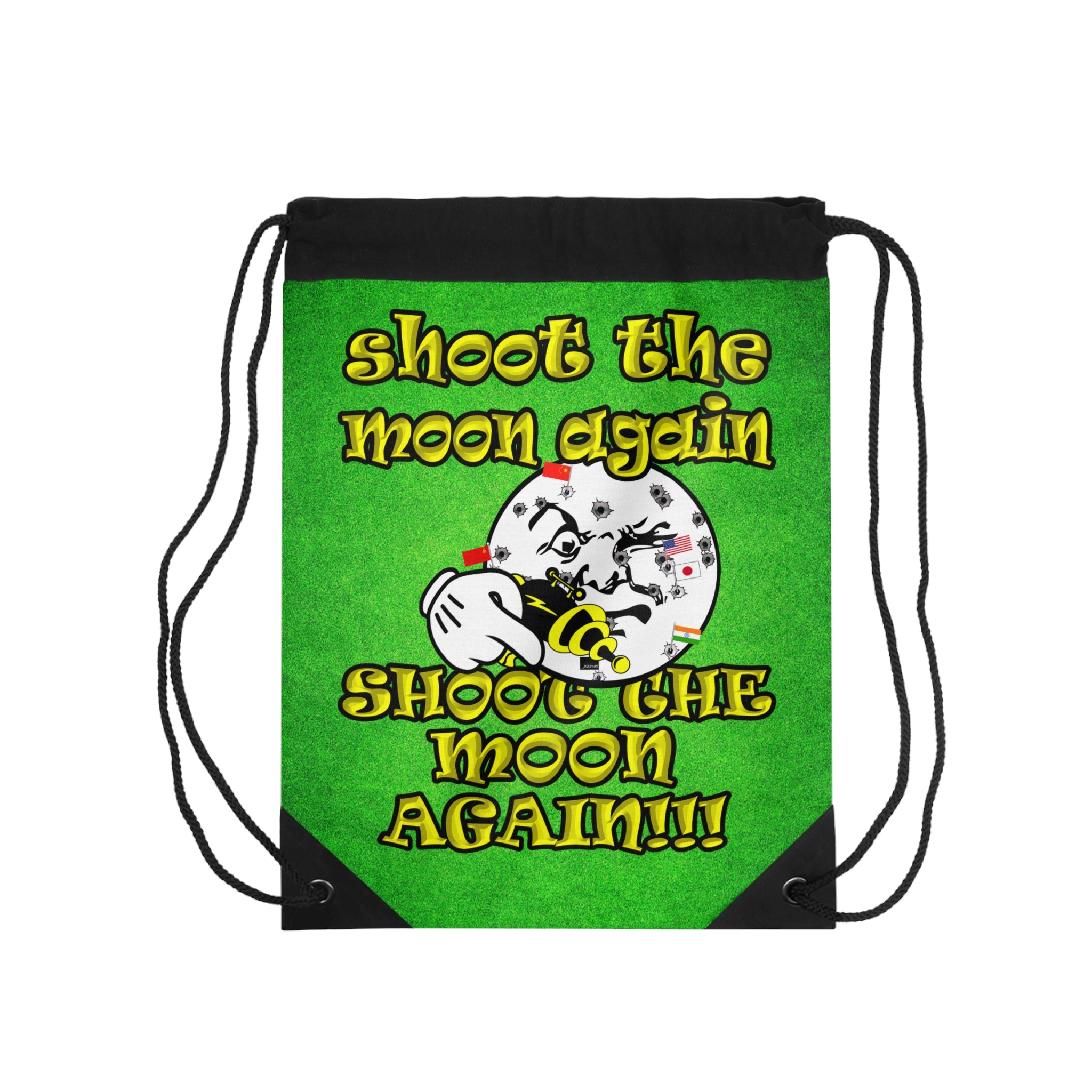 shoot the moon again - Drawstring Bag (green turf)