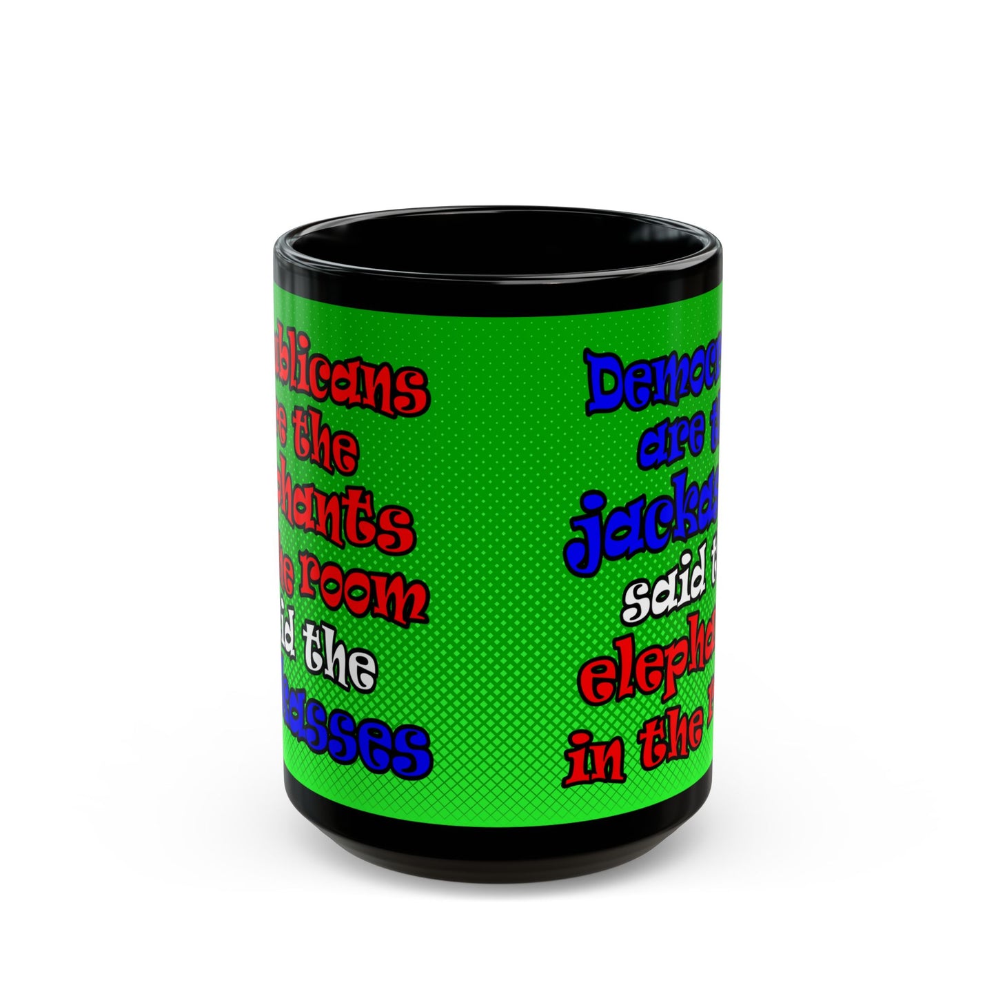 donkeys and elephants - Black Mug (logo green)