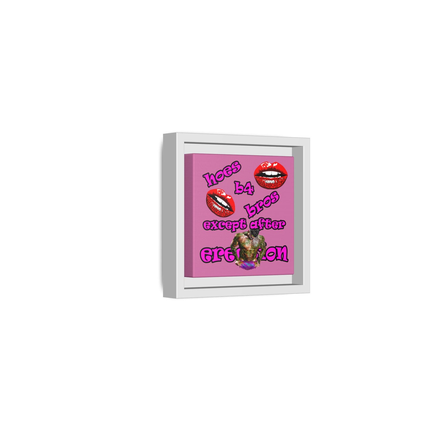hoes b4 bros - framed canvas art (light pink)