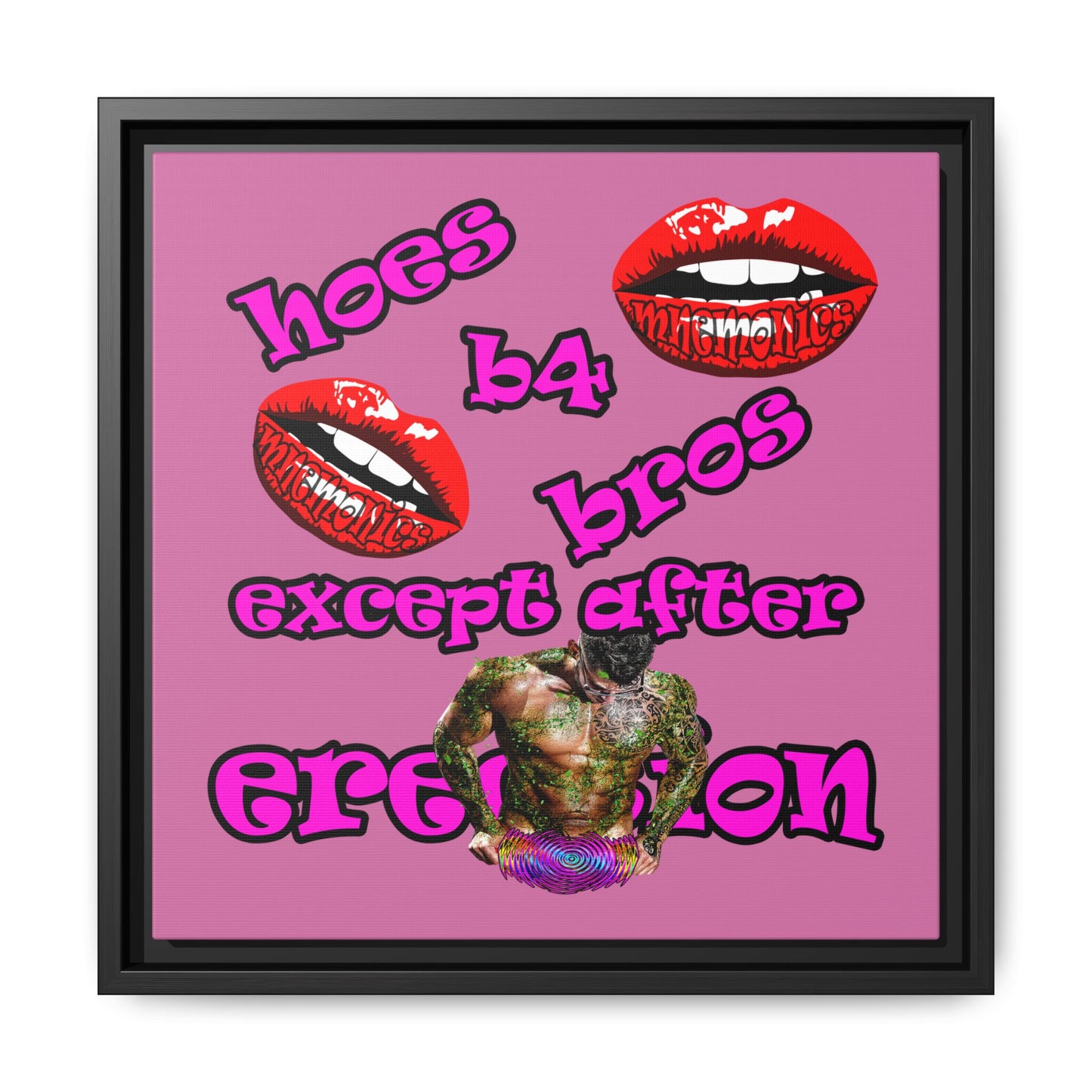 hoes b4 bros - framed canvas art (light pink)
