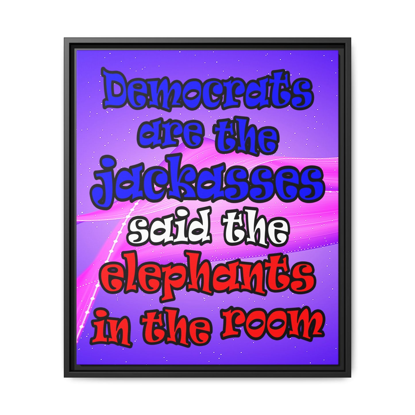 donkeys and elephants - framed canvas art (purple-pink wave)