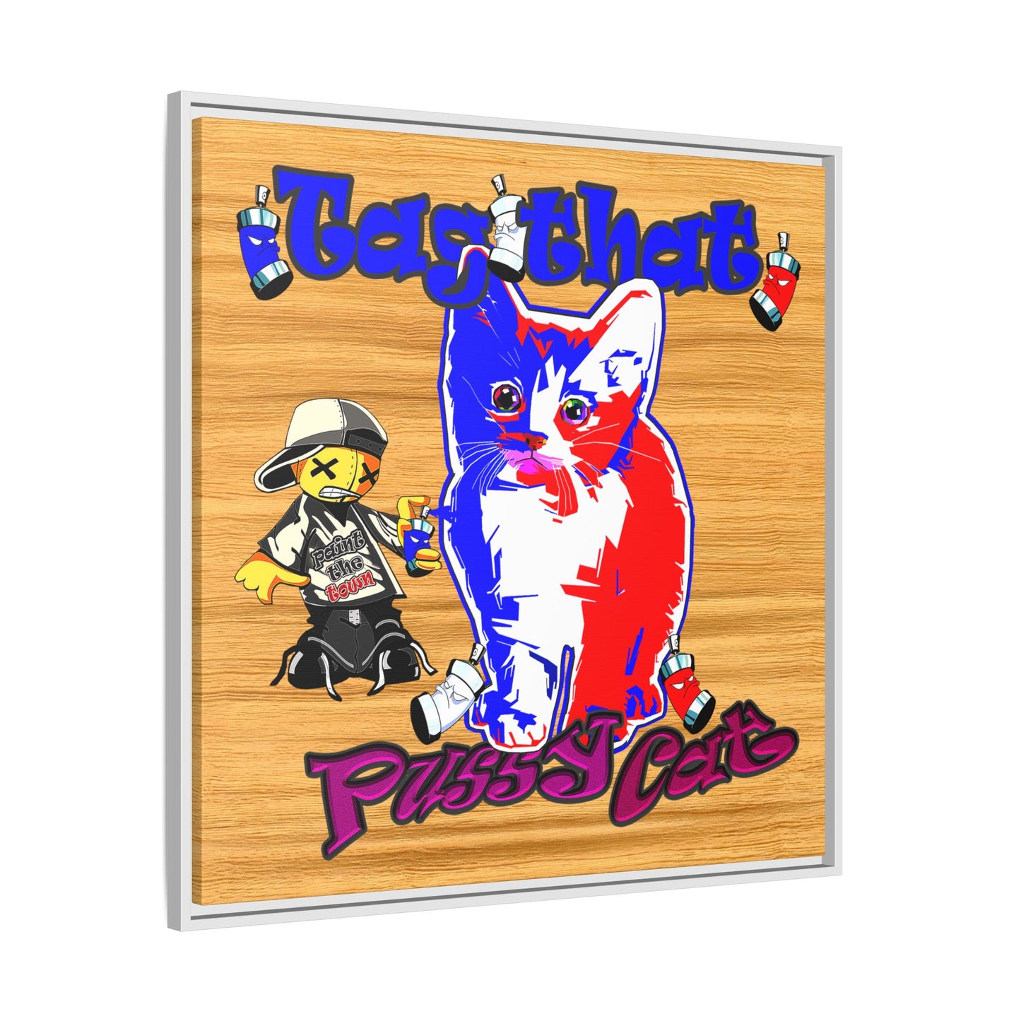 tag that - framed canvas art (butterscotch wood finish)
