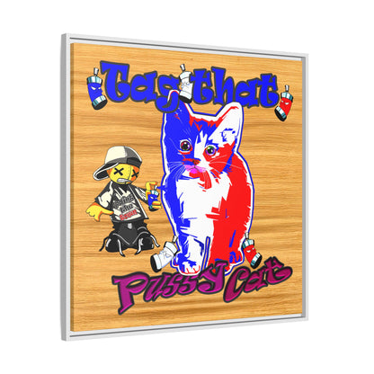 tag that - framed canvas art (butterscotch wood finish)