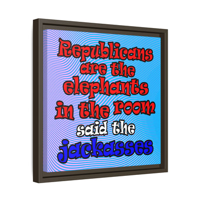 donkeys and elephants - framed canvas art (light blue-purple wave)
