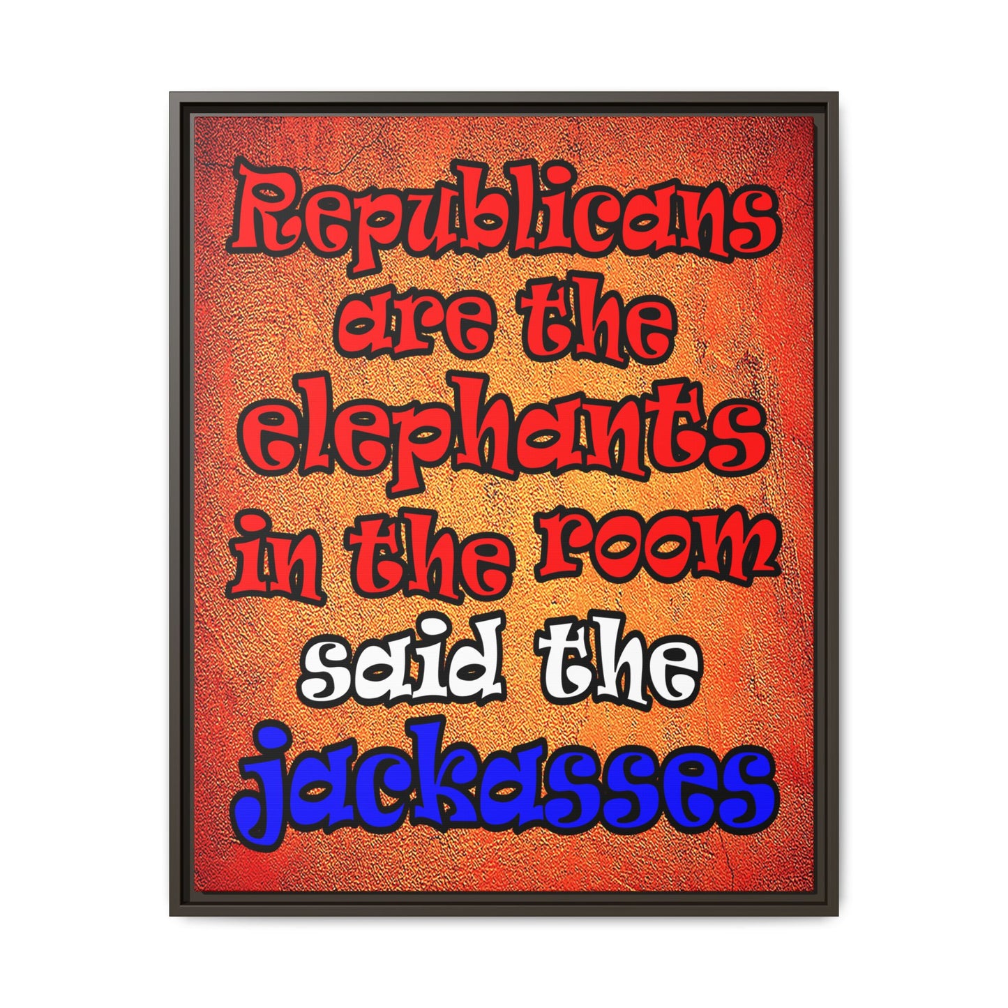 donkeys and elephants - framed canvas art (burnt orange)