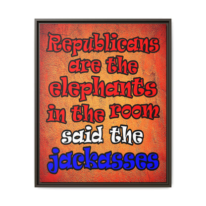 donkeys and elephants - framed canvas art (burnt orange)