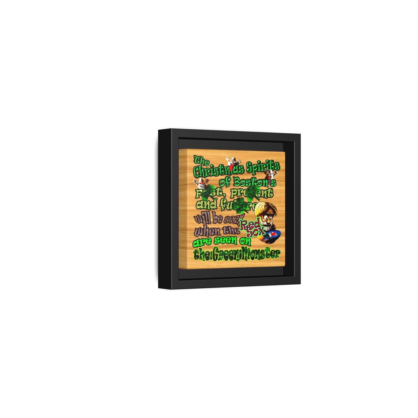 christmas spirits of boston - framed canvas art (butterscotch wood finish)